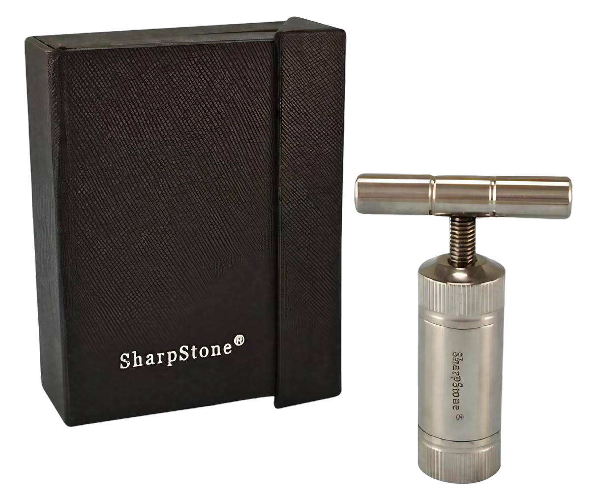 Sharpstone Silver T-Style Press with Case, Portable Aluminum Herb Compressor - Side View