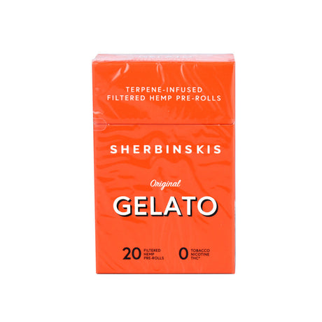Sherbinski's Gelato Hemp Cigarettes 10-Pack, Terpene-Infused, Orange Box Front View