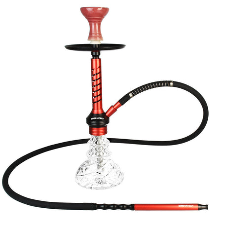 ShishaTech Jaxx 18" Crystal Hookah with red accents and 1-hose setup, front view on white background