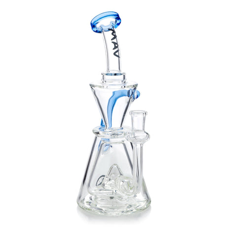 MAV Glass Showerhead Beaker Natural Recycler Vernon Dab Rig with Blue Accents - Front View