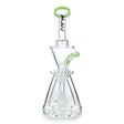 MAV Glass Showerhead Beaker Natural Recycler Vernon Dab Rig with Green Accents - Front View