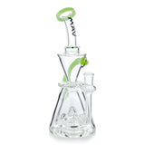 MAV Glass Showerhead Beaker Natural Recycler Vernon Dab Rig with Green Accents - Front View