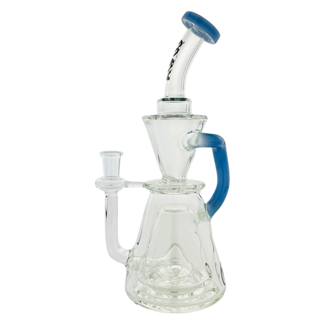 MAV Glass 9" Showerhead Beaker Recycler Dab Rig with Blue Accents - Angled View