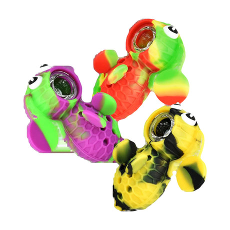 Colorful Silicone Bee Pipes with Covered Glass Bowls, 4" size, ideal for Dry Herbs - Top View