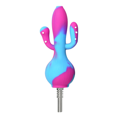 Colorful Silicone Cactus Dab Straw Collector with Quartz Tip, 5.5" Tall, Side View