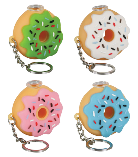 Assorted silicone donut-shaped one hitter keychain pipes, 2" diameter, portable design