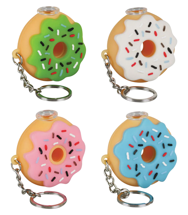 Assorted silicone donut-shaped one hitter keychain pipes, 2" diameter, portable design