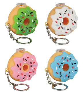 Assorted silicone donut-shaped one hitter keychain pipes, 2" diameter, portable design