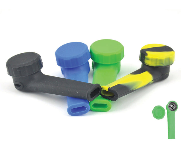 Assorted colors 6" Silicone Handpipes by DankGeek, durable with easy-to-clean design, front view