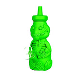Silicone Honey Bear Skeleton Bubbler, 8.5" high, 45-degree joint, ideal for dry herbs, front view