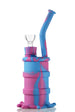 DankGeek Silicone Oil Barrel Rig in Blue & Pink with Quartz Banger - Front View