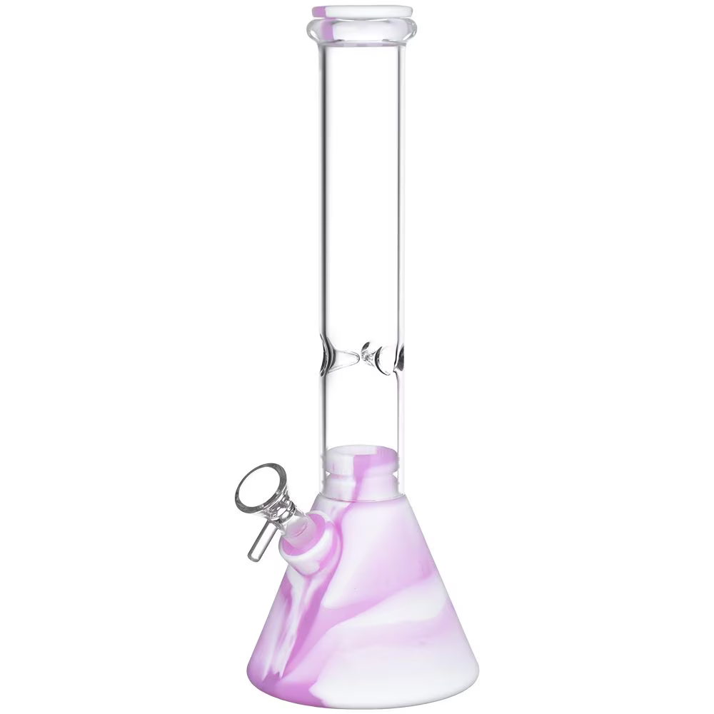 Silicone on Glass Beaker Water Pipe | 12" | 14mm F | Assorted Colors | 3ct Bundle