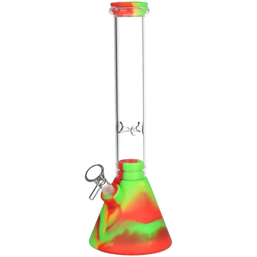 Silicone on Glass Beaker Water Pipe | 12" | 14mm F | Assorted Colors | 3ct Bundle