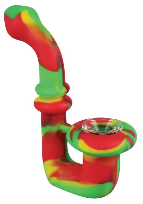 Colorful Silicone Saxophone Sherlock Hand Pipe, 5" Tall, Durable Design, Side View