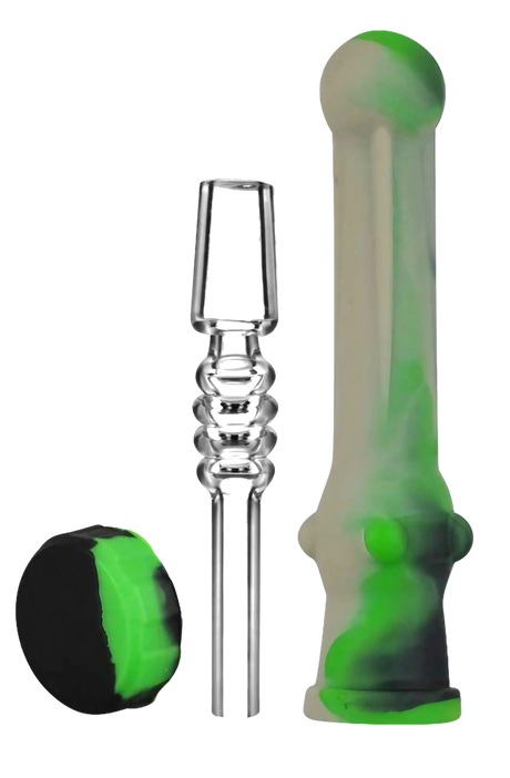 Compact silicone vapor straw with quartz tip, 7" height, portable design, assorted colors