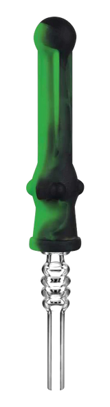 Compact green silicone vapor straw with durable quartz tip, 7" long, portable design