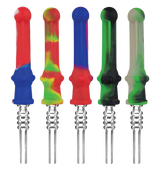 Assorted colors silicone vapor straws with quartz tips, compact and portable, front view