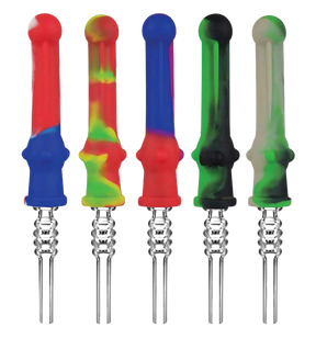 Assorted colors silicone vapor straws with quartz tips, compact and portable, front view