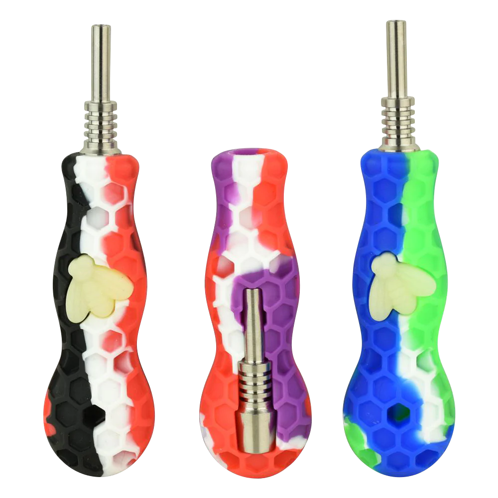 Colorful Silicone Vapor Straws with Titanium Tips - UV Reactive Glow Bee Design