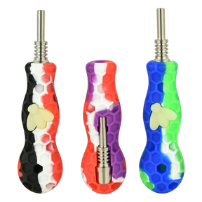 Colorful Silicone Vapor Straws with Titanium Tips - UV Reactive Glow Bee Design