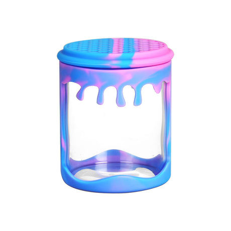 Colorful silicone-wrapped borosilicate glass storage jar, 3-inch size, front view on white background