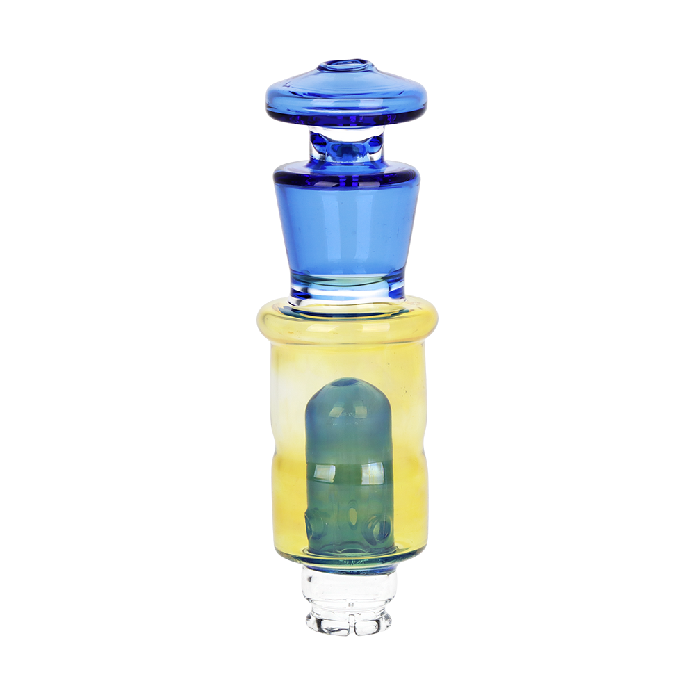 Fumed glass bubbler attachment with pinched mouthpiece made to work with the Puffco Pivot e-rig