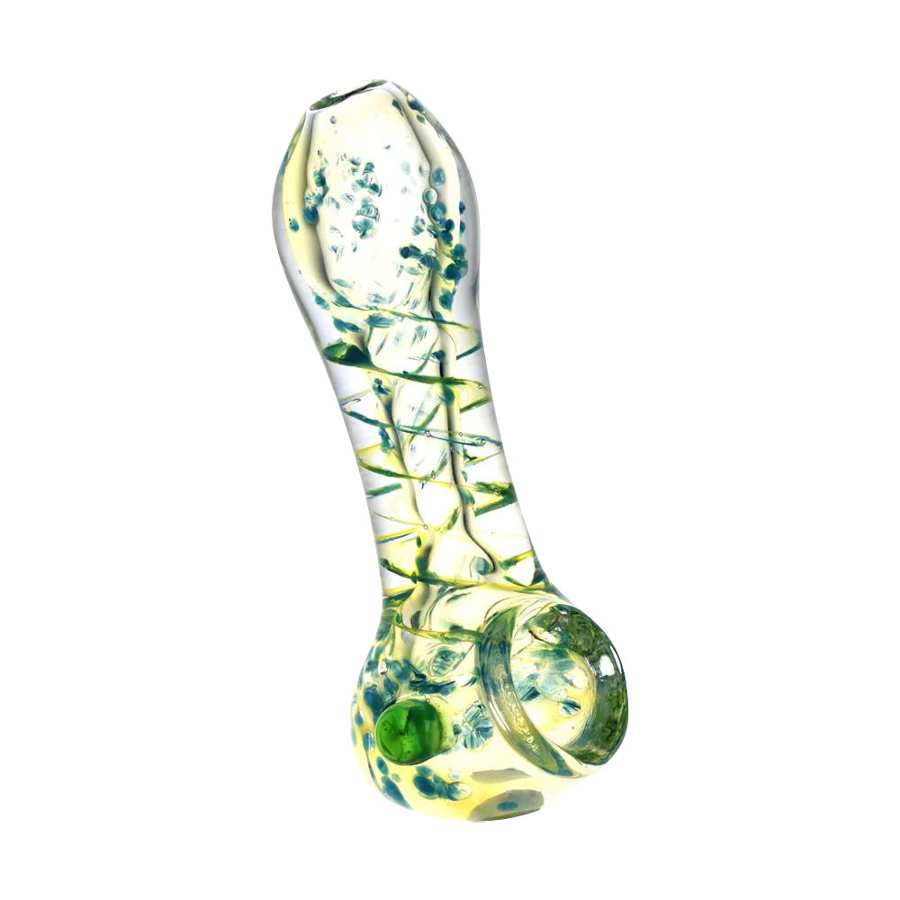 Compact Silver Fumed Corkscrew Pattern Spoon Pipe, 3.5" Borosilicate Glass, Angled View
