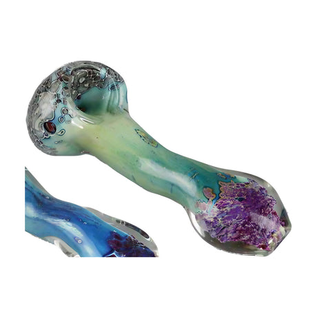 Silver Fumed Spoon Pipe, Borosilicate Glass, 5" Length, Colorful Design, Top View