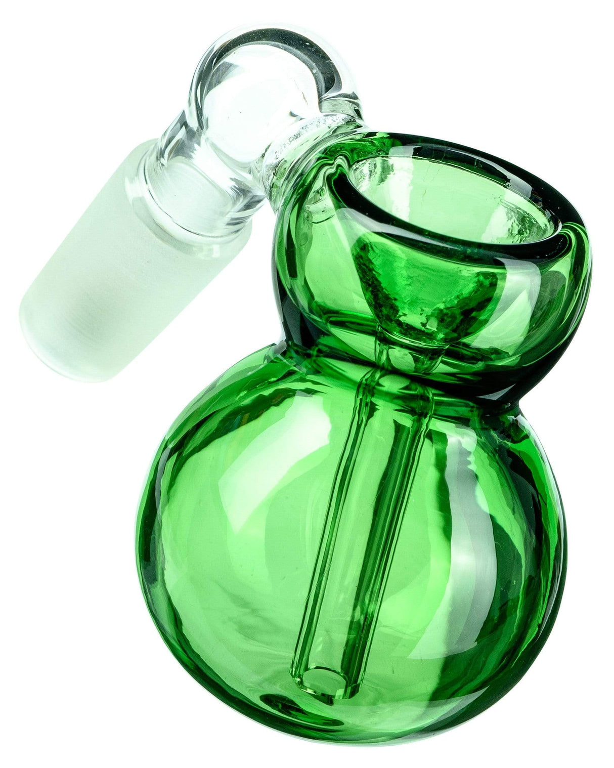 14mm Male Green Simple Ashcatcher in Borosilicate Glass, Side View on White Background