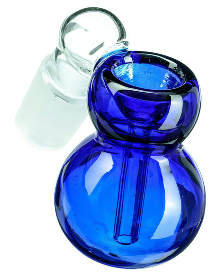 Blue Simple Ashcatcher, 18mm Male Joint at 45 Degree Angle, Clear Borosilicate Glass, Side View