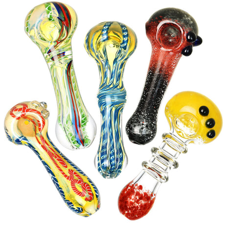 Assorted Borosilicate Glass Spoon Pipes, 4.5" Length, Heavy Wall, for Dry Herbs - 20 Pack