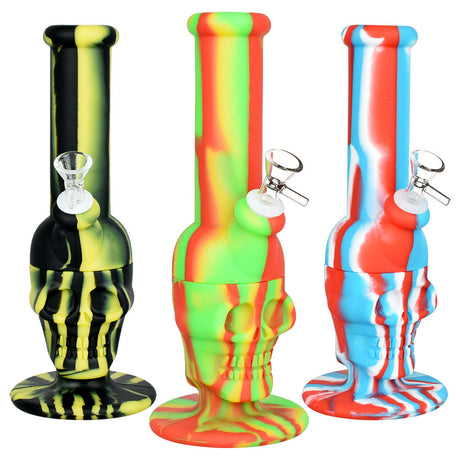 Assorted colors Sinfully Smiling Skull Silicone Water Pipes with 14mm female joint