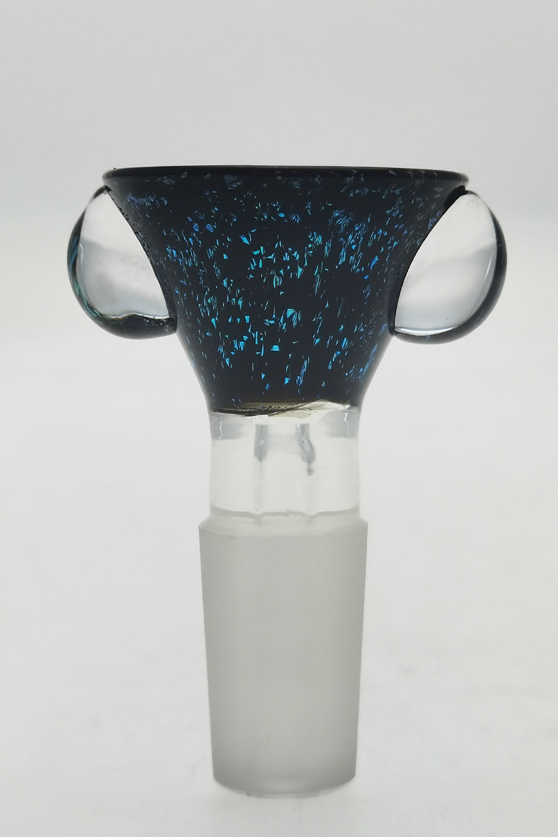 Thick Ass Glass Single Hole Slide with Multi-Marble Handle in Black, Front View for 14MM Male Bong