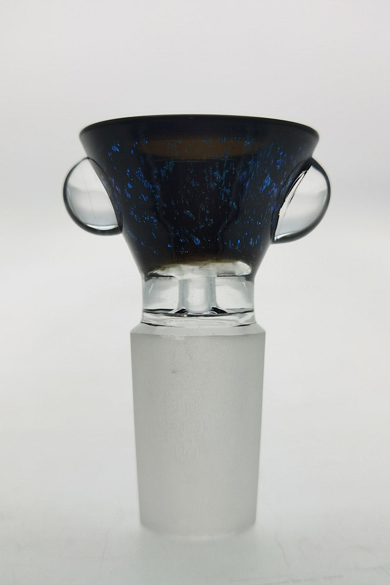 Thick Ass Glass Single Hole Slide with Multi-Marble Handle in Blue, 14MM Male Joint, Front View