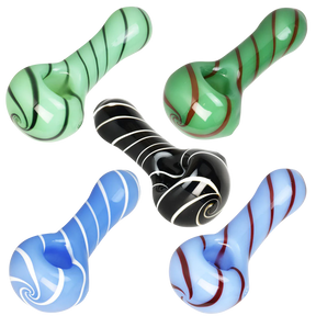Assorted Single Line Swirl Glass Spoon Pipes in various colors, compact and portable design
