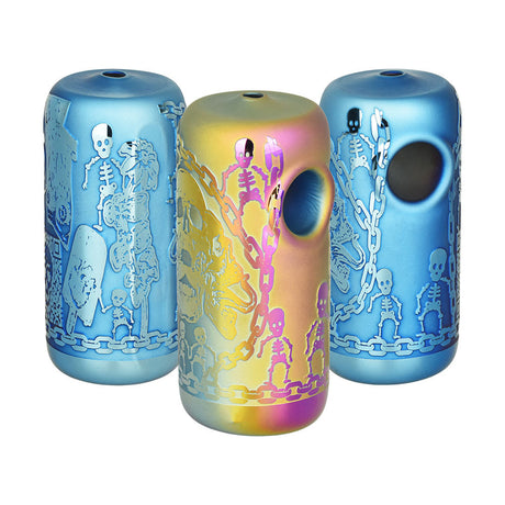Skeleton Symposium Borosilicate Glass Hand Pipes in various colors, 4.25" size with intricate designs