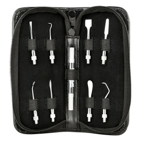 Skilletools Travel Kit with black dab handle and various steel tips displayed in a portable case