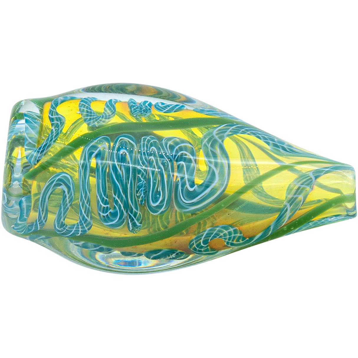 LA Pipes 'Skipping Stone' Inside-Out Chillum in Green Hues, Borosilicate Glass, 2.5 inch