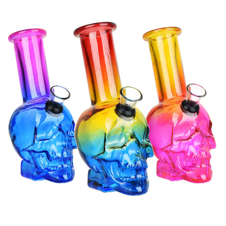 Colorful Skull Ombre Glass Mini Water Pipes - Front View - 5.75 inches