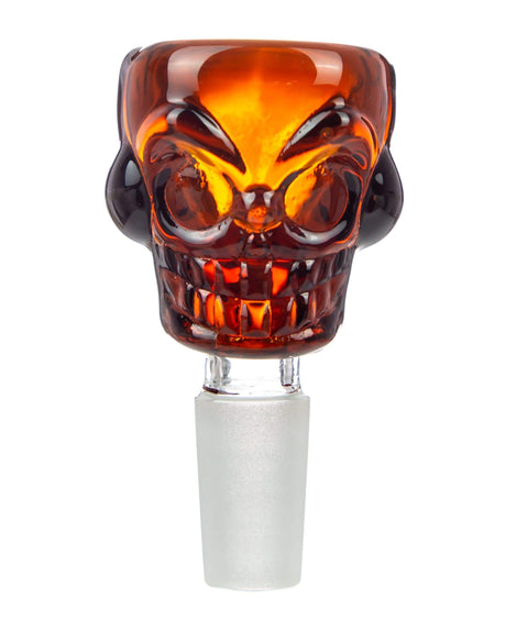 Amber Skull-Shaped Glass Bowl 14mm for Bongs, Heavy Wall Design, Front View