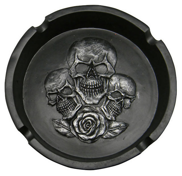Silver Skulls with Rose Polyresin Ashtray, Top View, Durable Rolling Accessory