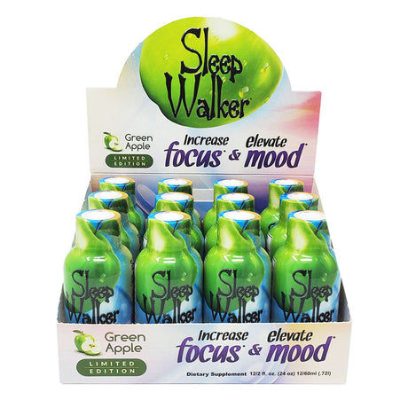 Sleep Walker Shot 12 Pack in Green Apple Flavor, Portable Detox Beverage, Front View