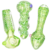 Slime Green Spiderwebs Borosilicate Glass Spoon Pipe, Heavy Wall, 3.5" Long