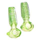 Slime Green Spiderwebs Glass Spoon Pipe, 3.5" Length, Thick Borosilicate, Dry Herb