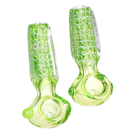 Slime Green Spiderwebs Glass Spoon Pipe, 3.5" Length, Thick Borosilicate, Dry Herb