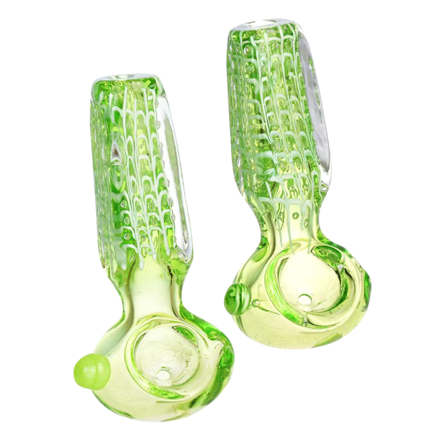 Slime Green Spiderwebs Glass Spoon Pipe, 3.5" length, thick borosilicate glass, for dry herbs