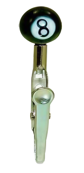 Small Glass Memo Clip with 8 Ball Design, Borosilicate Glass, Front View