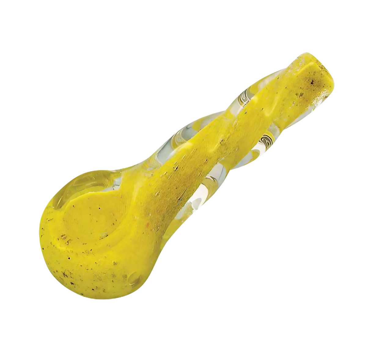 Small Heavy Twisted Frit Glass Pipe in Assorted Colors with a Deep Bowl for Dry Herbs, Side View