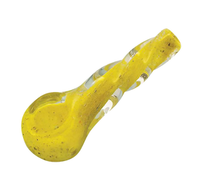 Small Heavy Twisted Frit Glass Pipe in Assorted Colors with a Deep Bowl for Dry Herbs, Side View