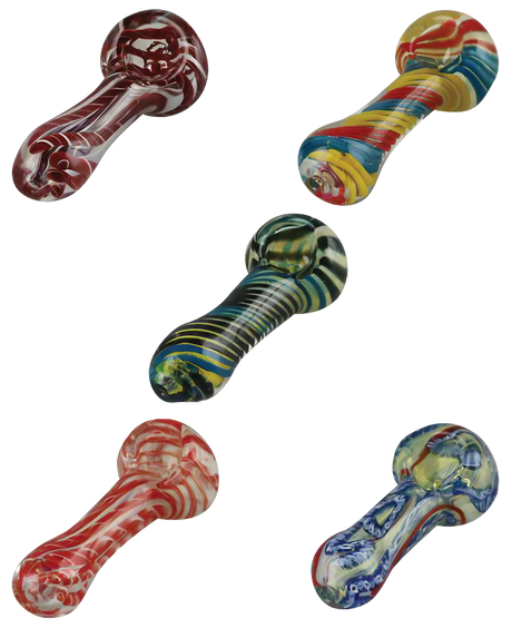 Assorted 3.25" Color Swirl Spoon Pipes made of Thick Borosilicate Glass for Dry Herbs